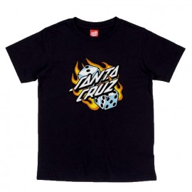 Tee Shirt Santa Cruz Junior Flaming Dice Dot Black