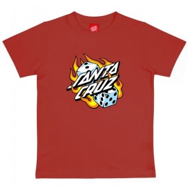 Santa Cruz Flaming Dice Dot Junior Tee Shirt Dark Dust