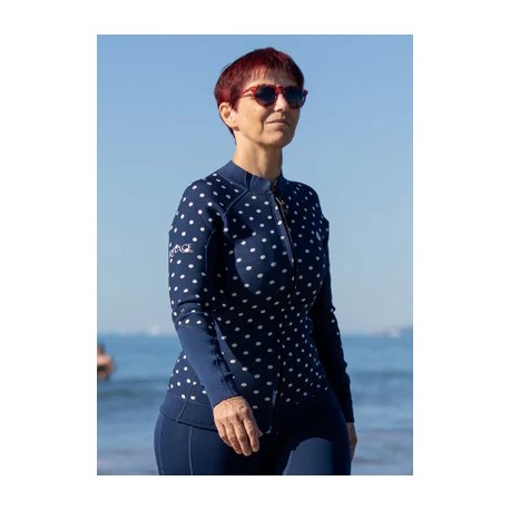 Veste Néoprène Femme Zippé Rivage 3mm Bleu à Pois