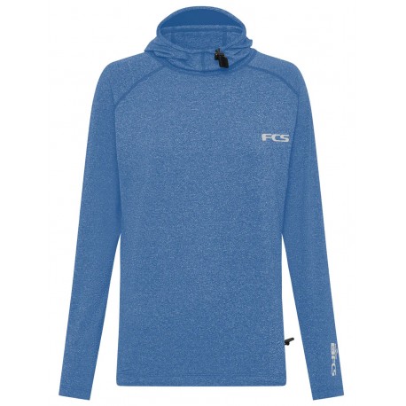 FCS Essential Hooded Long Sleeve Rash Vest Heather Tranquil Blue