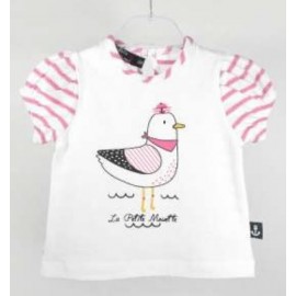 Tee Shirt Bébé Fille Papylou Mouette Blanc et Rose