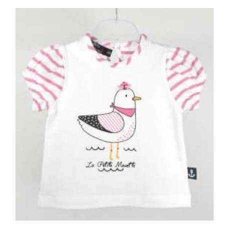 Baby Girl's Papylou Seagull T-Shirt in White and Pink
