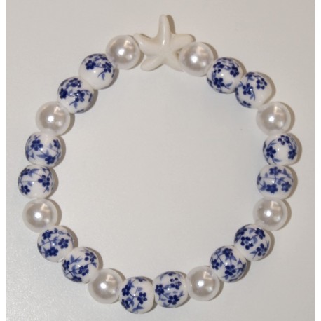 Bracelet MISS CELTIC Création Etoile de mer et Perles en céramique Bleu