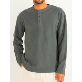 Tee Shirt Manches Longues Homme RHYTHM Vintage Terry Henley Silver Pine