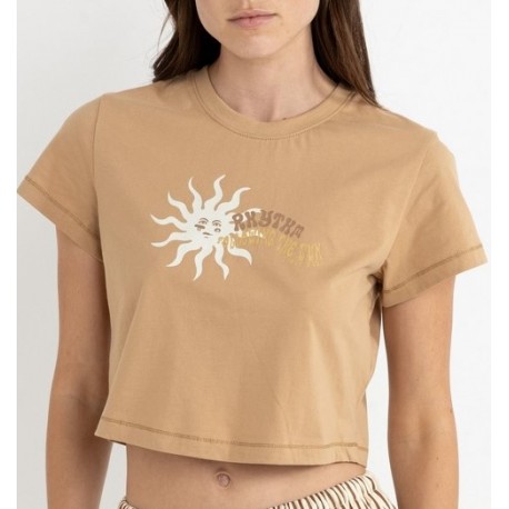 Women's T-Shirt RHYTHM Follow The Sun Crop Crew Sand