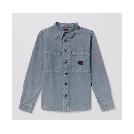 VOLCOM Men's Levelstone Blue Wash Long-Sleeved Shirt