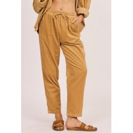 SISSTREVOLUTION Women's Elasticated Velvet Pants Coast Is Clear Rattan