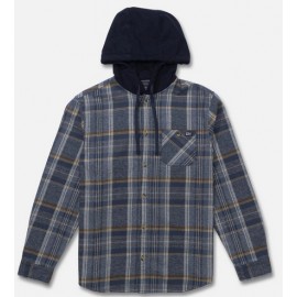 Salty Crew Men's Whitewash Flannel Hooded Shirt in Midnight Navy