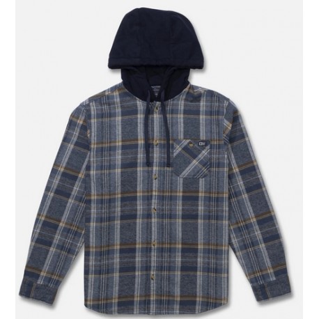 Salty Crew Men's Whitewash Flannel Hooded Shirt in Midnight Navy