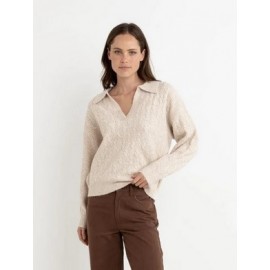 RHYTHM Women's Lexie V-Neck Collared Jumper in Natural