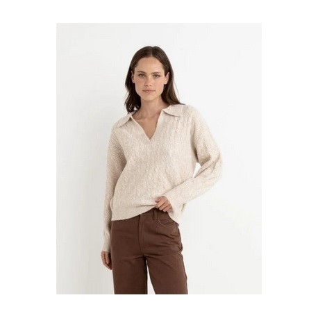 RHYTHM Women's Lexie V-Neck Collared Jumper in Natural