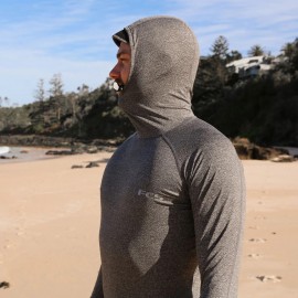 FCS Essential Hooded Long Sleeve Rash Vest Heather Grey