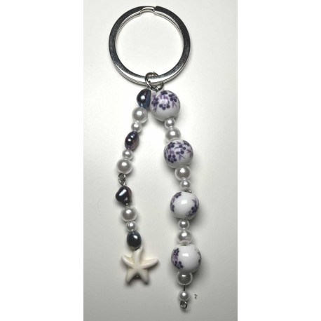 MISS CELTIC Keychain - Purple Ceramic Beads and Starfish