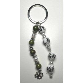 MISS CELTIC Keychain - Black Ceramic Beads and Clover