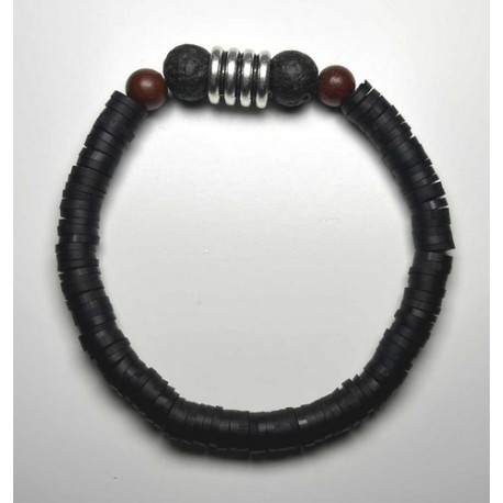 Bracelet MISS CELTIC Création Perles en Bois et Perles de Lave Noir