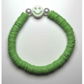Small MISS CELTIC Smiley Face Bracelet with Green Flat Beads