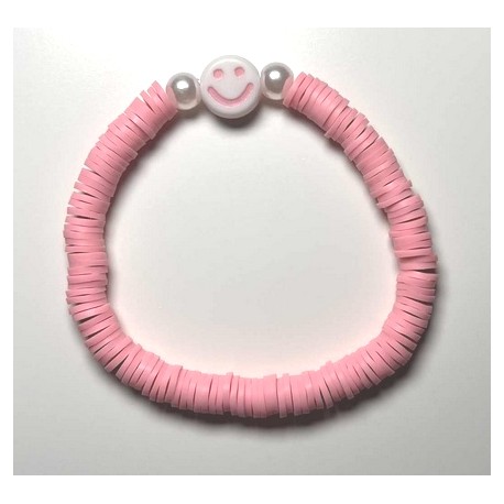 Small MISS CELTIC Smiley Face Bracelet with Pink Flat Beads