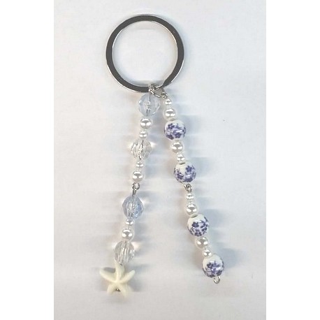MISS CELTIC Keychain - Blue Ceramic Starfish Bead Design