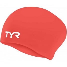 TYR Silicone Swimming Cap for Long Hair, Bright Red