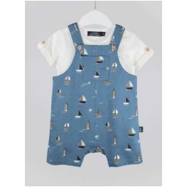 Papylou Funtao Baby 2-Piece Set: Tee Shirt and Overalls, Blue