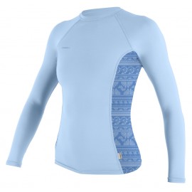 O'Neill Women Rashguard Long Sleeve Hyperfreak Skins Chambray Blue Surf Abstract