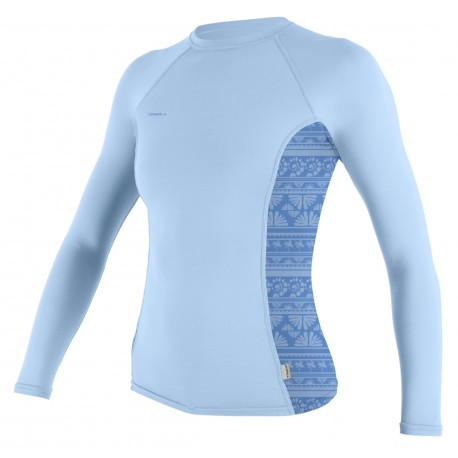 O'Neill Women Rashguard Long Sleeve Hyperfreak Skins Chambray Blue Surf Abstract