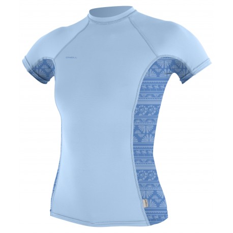 O'Neill Women Rashguard Short Sleeve Hyperfreak Skins Chambray Blue Surf Abstract