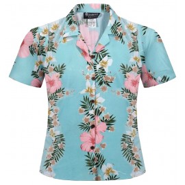 Women's RJC Guanani Vahine Hibiscus Aqua Hawaiian Shirt