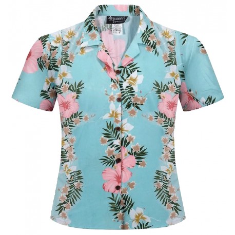Women's RJC Guanani Vahine Hibiscus Aqua Hawaiian Shirt