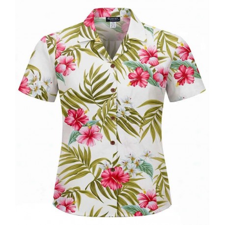 Chemise Hawaïenne Femme RJC Guanani Vahine Hibiscus Beige