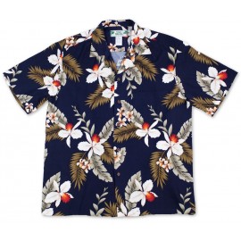 Two Palms "Hawaiian Orchid" Hawaiian Shirt – Navy