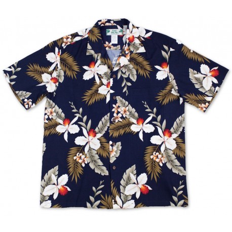 Two Palms "Hawaiian Orchid" Hawaiian Shirt – Navy
