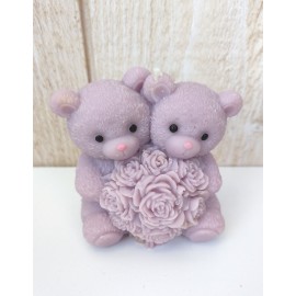 Bougie Moulée Artisanale Maison LUNALYS Double Nounours Lilas