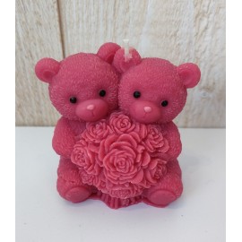 LUNALYS Handcrafted Double Teddy Bear Cherry Candle