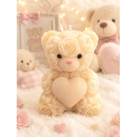 LLUNALYS Handmade Molded Candle - Teddy Bear Heart with White Lily