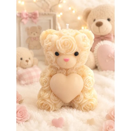 LUNALYS Handmade Molded Candle - White Lily Teddy Bear