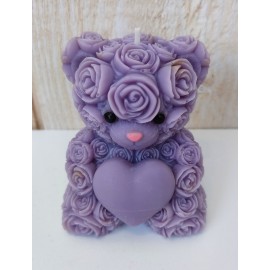 Bougie Moulée Artisanale Maison LUNALYS Nounours Coeur Magnolia