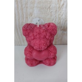 Bougie Moulée Artisanale Maison LUNALYS Nounours Coeur Petit Format Fraise