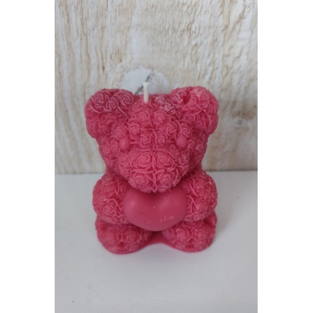 Bougie Moulée Artisanale Maison LUNALYS Nounours Coeur Petit Format Fraise