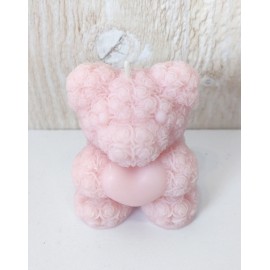 Bougie Moulée Artisanale Maison LUNALYS Nounours Coeur Petit Format Fleurs De Sakura