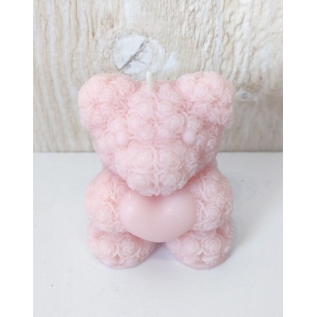 Bougie Moulée Artisanale Maison LUNALYS Nounours Coeur Petit Format Fleurs De Sakura