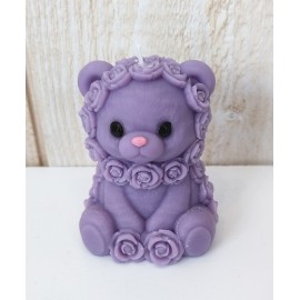 Bougie Moulée Artisanale Maison LUNALYS Nounours Capuche Lilas