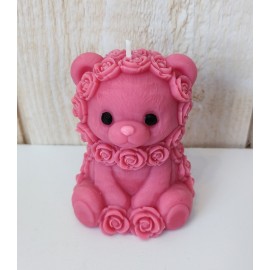 Bougie Moulée Artisanale Maison LUNALYS Nounours Capuche Fraise