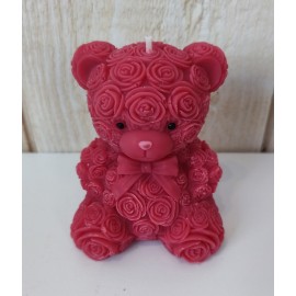 Bougie Moulée Artisanale Maison LUNALYS Nounours Noeud Cerise