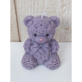 Bougie Moulée Artisanale Maison LUNALYS Nounours Noeud Magnolia