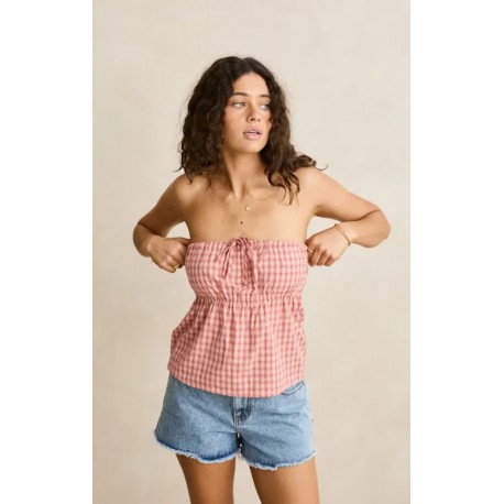 Haut Femme Rhythm Kirra Check Strapless Top Pink