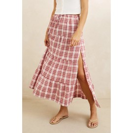 Rhythm Chelsea Checj Tiered Maxi Skirt Plum