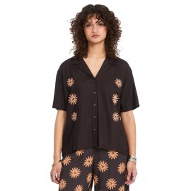 Volcom Women's Shirt EMB Midnite Ramble Top Vintage Black