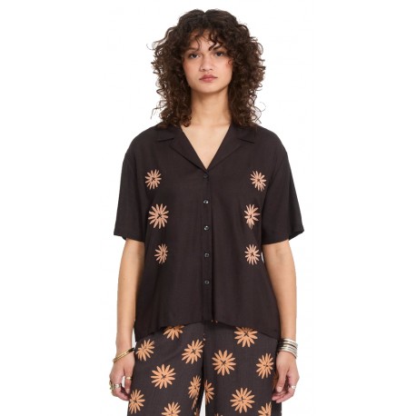 Chemise Femme Volcom EMB Midnite Ramble Top Vintage Black